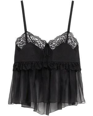 Chloé Lace-Trim Ruffled Top - Black