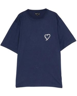 agnès b. Heart-Motif Cotton T-Shirt - Blue