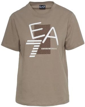 EA7 Logo-Print Cotton T-Shirt - Grey