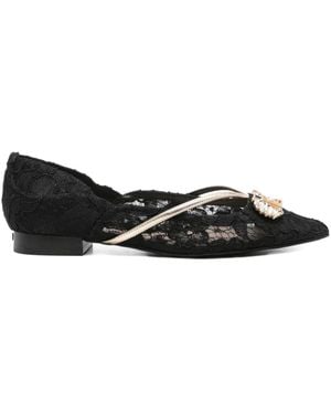 Liu Jo Lace-Embellished Pointed-Toe Flats - Black