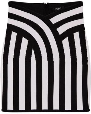 Balmain Striped Intarsia-Knit Miniskirt - Black