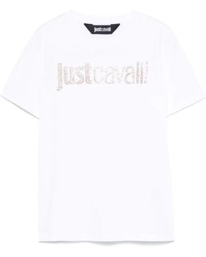 Just Cavalli Rhinestone-Logo T-Shirt - White