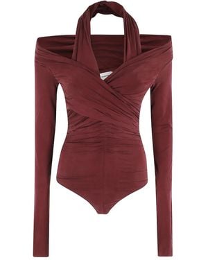 ANDAMANE Yvonne Draped Long-Sleeve Bodysuit - Red