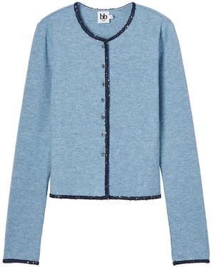 B+ AB Button-Embellished Cardigan - Blue