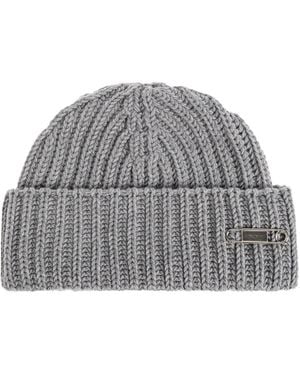Givenchy Safety-Pin Ribbed Beanie Hat - Gray