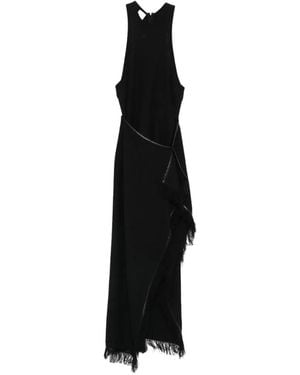 Nanushka Rayen Frayed Draped Midi Dress - Black