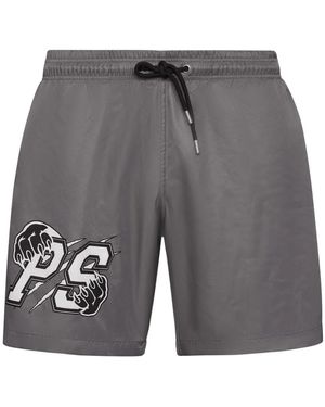 Philipp Plein ロゴ トランクス水着 - グレー