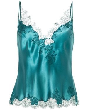 Carine Gilson Lace-Trim Silk Camisole - Blue