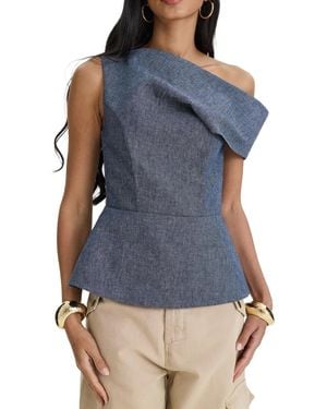 MOOS STUDIO Haut Péplum Edit À Épaules Dénudées - Bleu