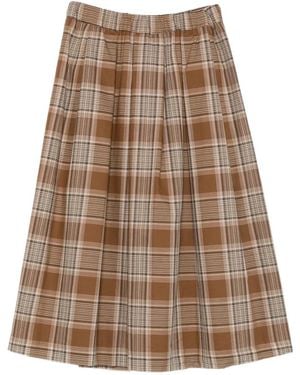 Pennyblack Check-Pattern Pleated Midi Skirt - Brown