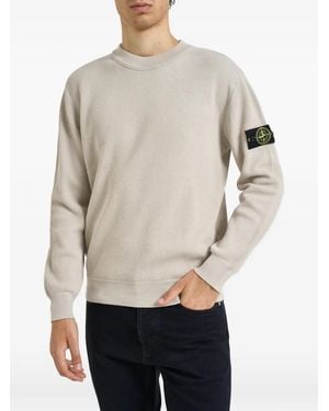 Stone Island Logo-Patch Ribbed Jumper - Natural