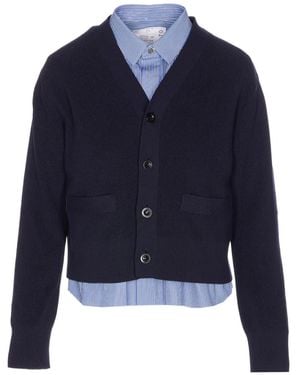 Sacai Geknöpfter Cardigan mit Streifen - Blau