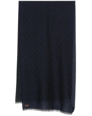 Canali Shield-Pattern Logo-Patch Scarf - Blue