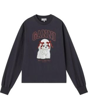 Ganni Sweat À Manches Longues - Bleu