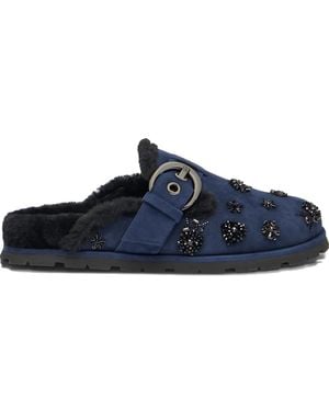 Stuart Weitzman Chrystie Shearling Buckle Mules - Blue