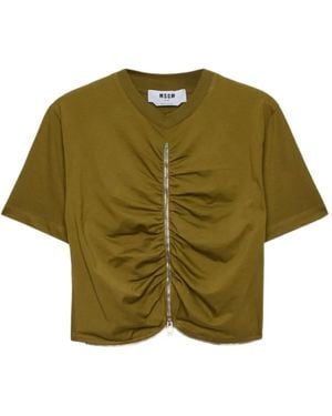 MSGM Zip-Detail T-Shirt - Green