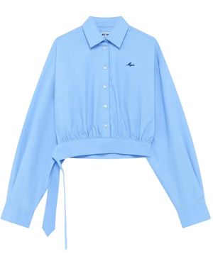 MSGM Cropped Tie-Fastening Shirt - Blue