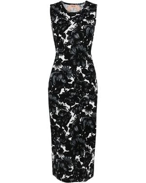 N°21 Vestido largo con motivo floral en intarsia - Negro