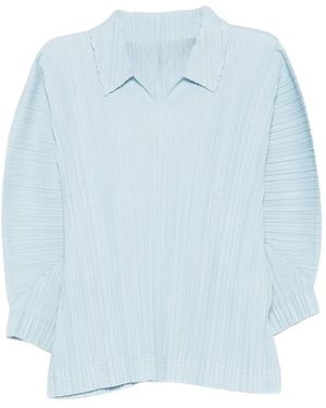 Pleats Please Issey Miyake V-Neck Pleated T-Shirt - Blue
