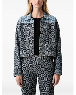 KENZO Gram Monogram-Pattern Cropped Denim Jacket - Black