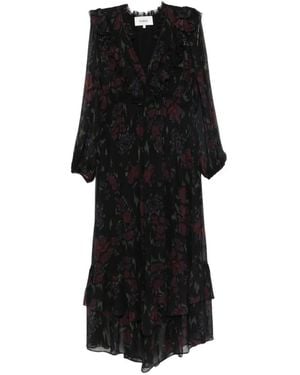 Ba&sh Dova Floral-Print Ruffled Midi Dress - Black