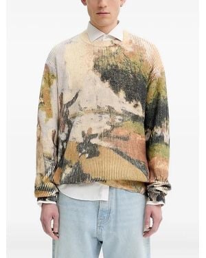 Desigual Gerippter Pullover mit Print - Natur