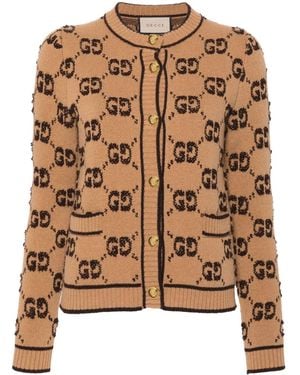 Gucci Gg Jacquard Cardigan - Brown