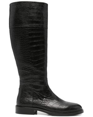ADRIANNA FERETTI Croc-Effect Knee-High Boots - Black