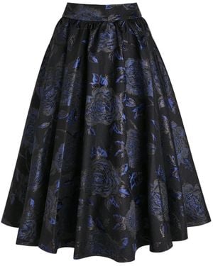 Alice + Olivia Nilda Floral-Jacquard Woven Midi Skirt - Blue