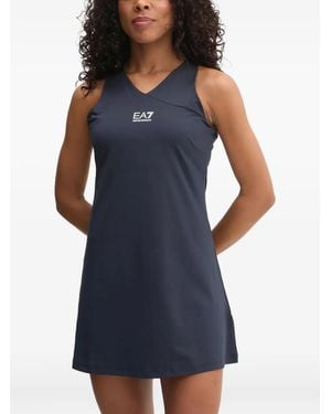 EA7 V-Neck Logo Mini Dress - Blue
