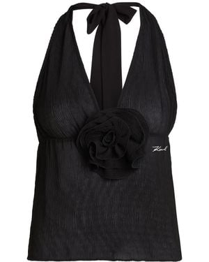 KARL LAGERFELD Dna Flower Top - Black