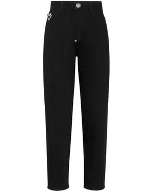 Philipp Plein Heart Crystal-Embellished Tapered Jeans - Black