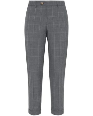 Brunello Cucinelli Cropped Check-print Trousers - グレー