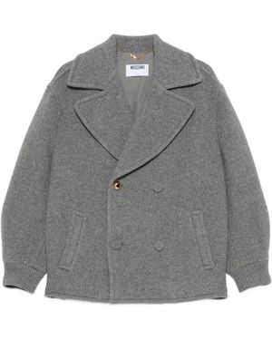 Moschino Double-Breasted Heart-Motif Wool Jacket - Gray