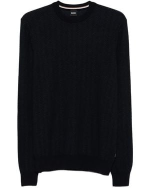 BOSS Maglione Girocollo Con Motivo A Spina Di Pesce - Nero