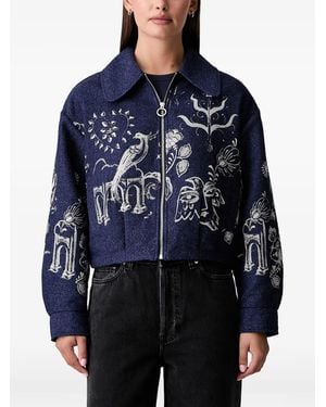 Scotch & Soda X Royal Delft Graphic-Jacquard Zip-Up Jacket - Blue