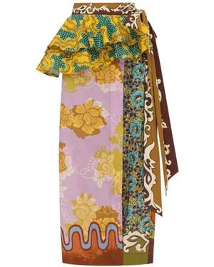 ALÉMAIS Arnie Ruffled Print Midi Skirt - Orange