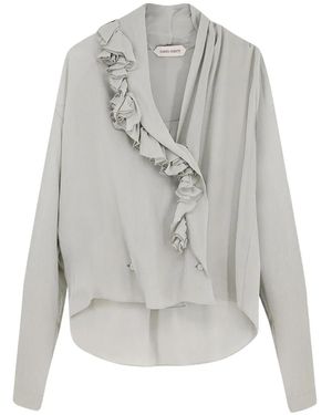 Alberta Ferretti Chemise En Crêpe À Volants - Grey