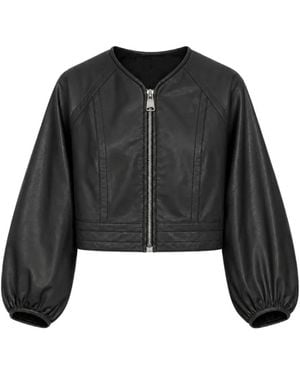Yigal Azrouël Puff-Sleeve Cropped Leather Jacket - Black