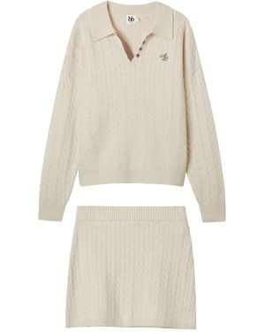 B+ AB Cable-Knit Buttoned All - White