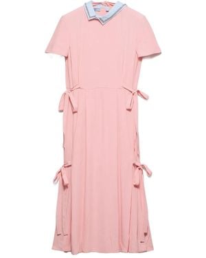 Prada Embroidered Marocain Crepe Dress - Pink