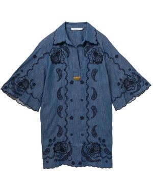Zimmermann Paisley-Embroidered Scalloped-Edge Dress - Blue