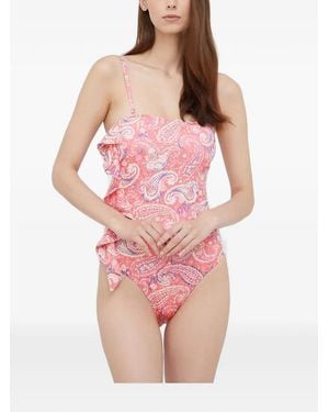 Benetton Paisley-Print Ruffled Swimsuit - Pink