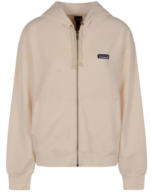 Patagonia Logo-Patch Hooded Zip-Up Sweatshirt - Natural