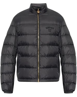 Versace Puffer Jacket With Stand-Up Collar - Grey