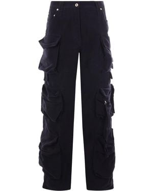 FEDERICO CINA Moleskin Cargo Wide-Leg Jeans - Blue