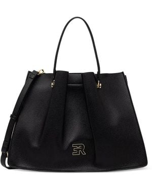 ERMANNO FIRENZE Logo-Plaque Pleated Tote Bag - Black