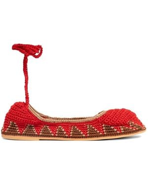 SLO_HAND_MADE Crochet-Knit Ballet Flats - Red