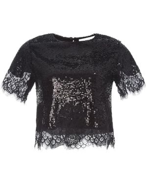 Monse Sequin-Embellished Lace-Trim Top - Black