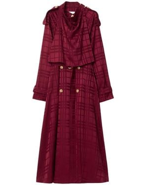 Burberry Check Double-Breasted Silk Trench Coat - Red